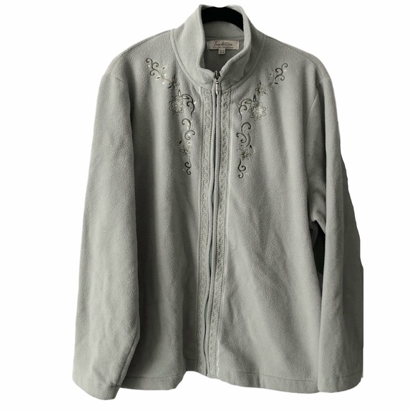 Traditions Sweaters - Tradition Sage Green Fleece Zip Up Cardigan XL